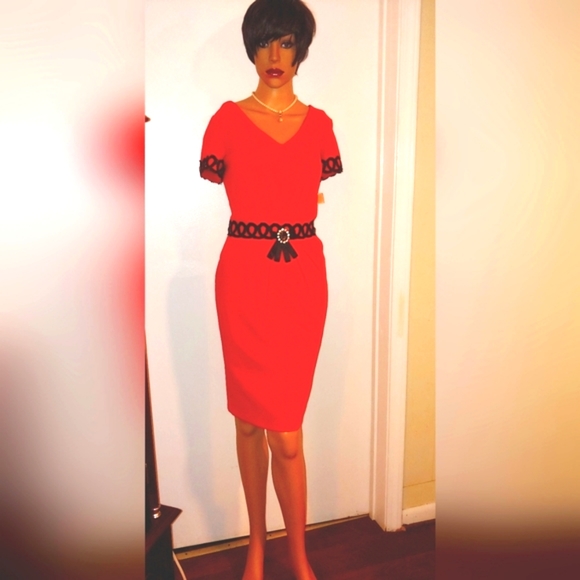 SONIA K PARIS 8/10 DETAIL TOP  TAILORED SEAM RHINESTONE GROSGRAIN SHEATH DRESS - Picture 14 of 14